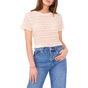 1.State Stretch Lace Crew Neck T-shirt In New Ivory Size XL Short Sleeves Sheer